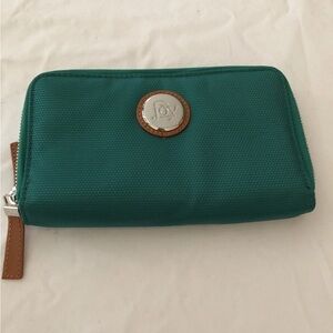 Joy Mangano Green 2 Zip Canvas Wallet - 8” X 5”